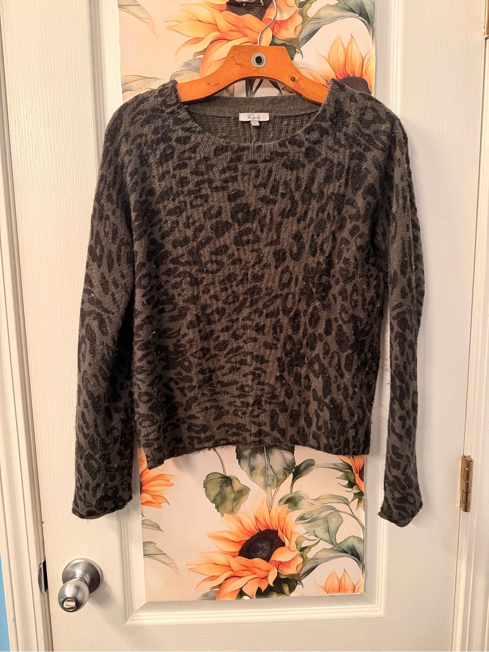 Rails Gray Charcoal Leopard Scoop Neck Sweater